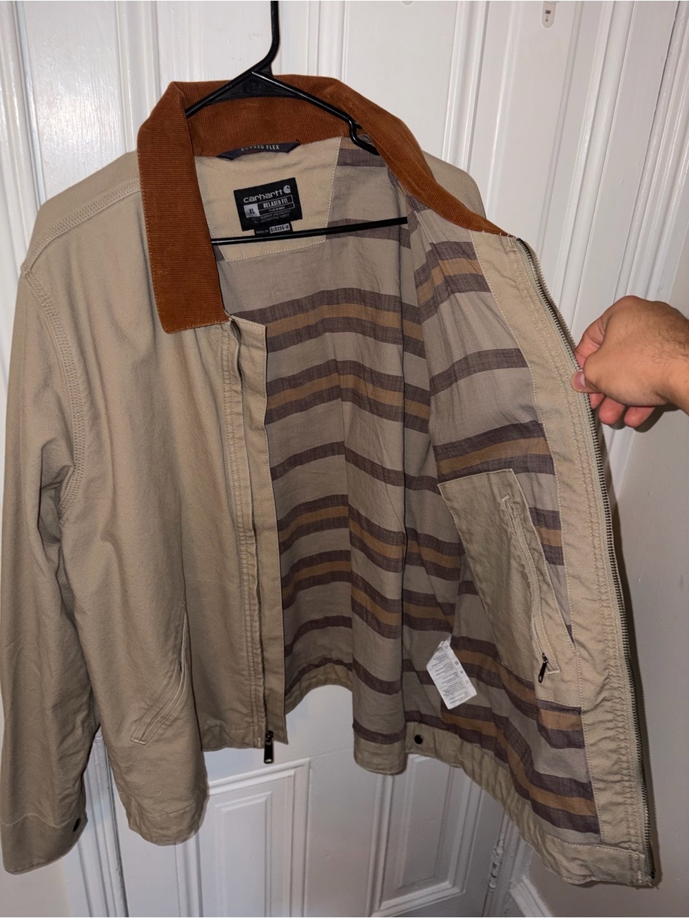 Relaxed Fit Duck Detroit Jacket Carhartt Tan Canvas Jacket with Brown Corduroy